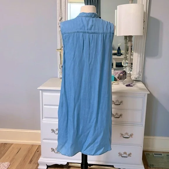 Terre Bleue Summer Embroider Midi Denim Look Dress Casual Lightweight Womens S - Picture 9 of 11